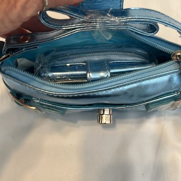 NWT Moda Bella  Metallic Blue Handbag and Wallet Set perfect festival size - Picture 10 of 15